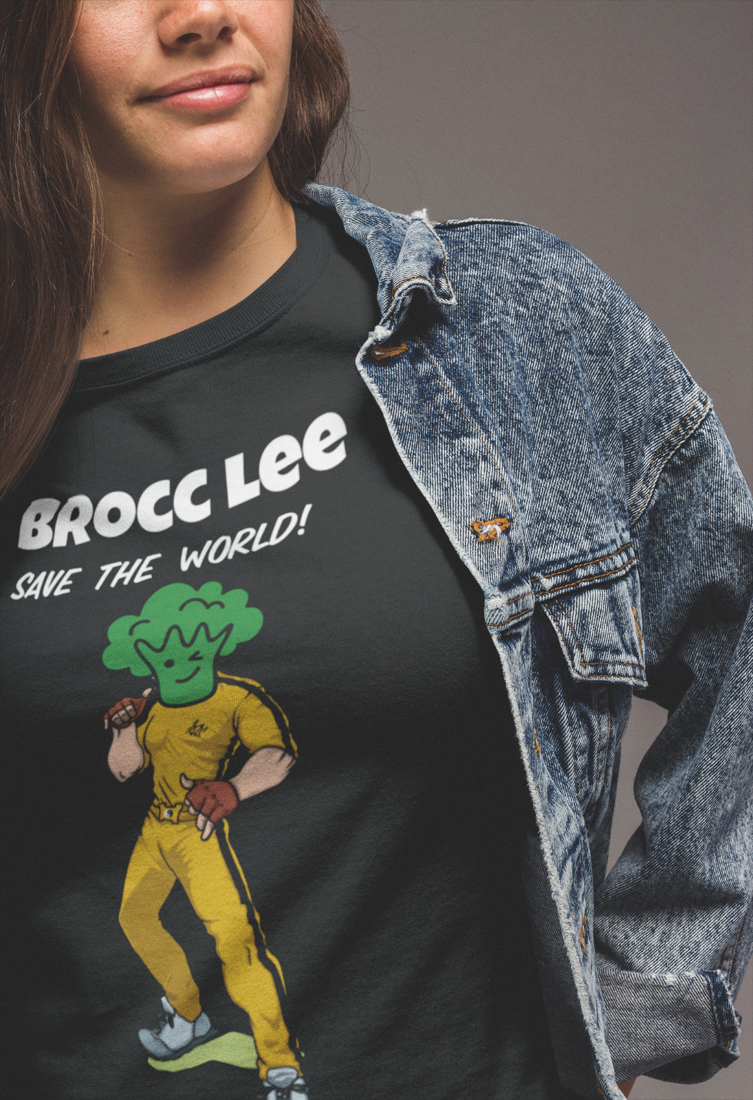 Women's Tee, Vegan Themed T-Shirts, Brocc Lee Save The World, Vegan Power.