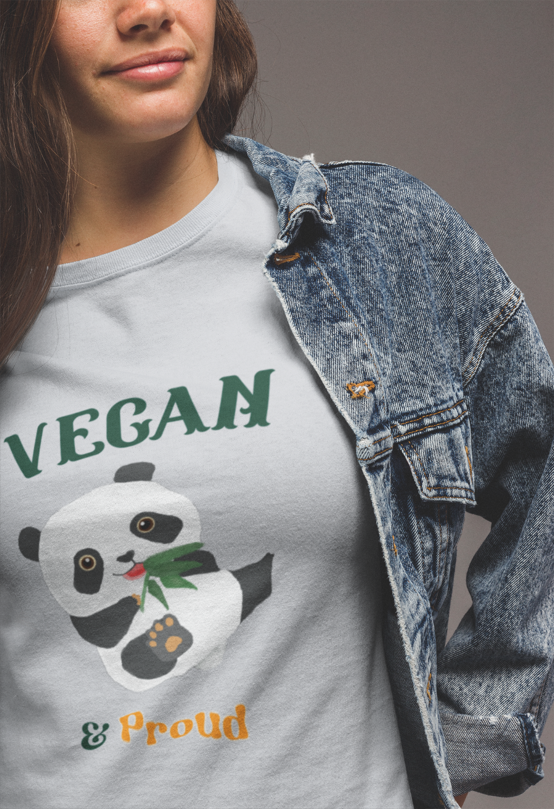 Women's Tee, Vegan Themed T-Shirts, Vegan & Proud, Cute Panda, Powered By Plants