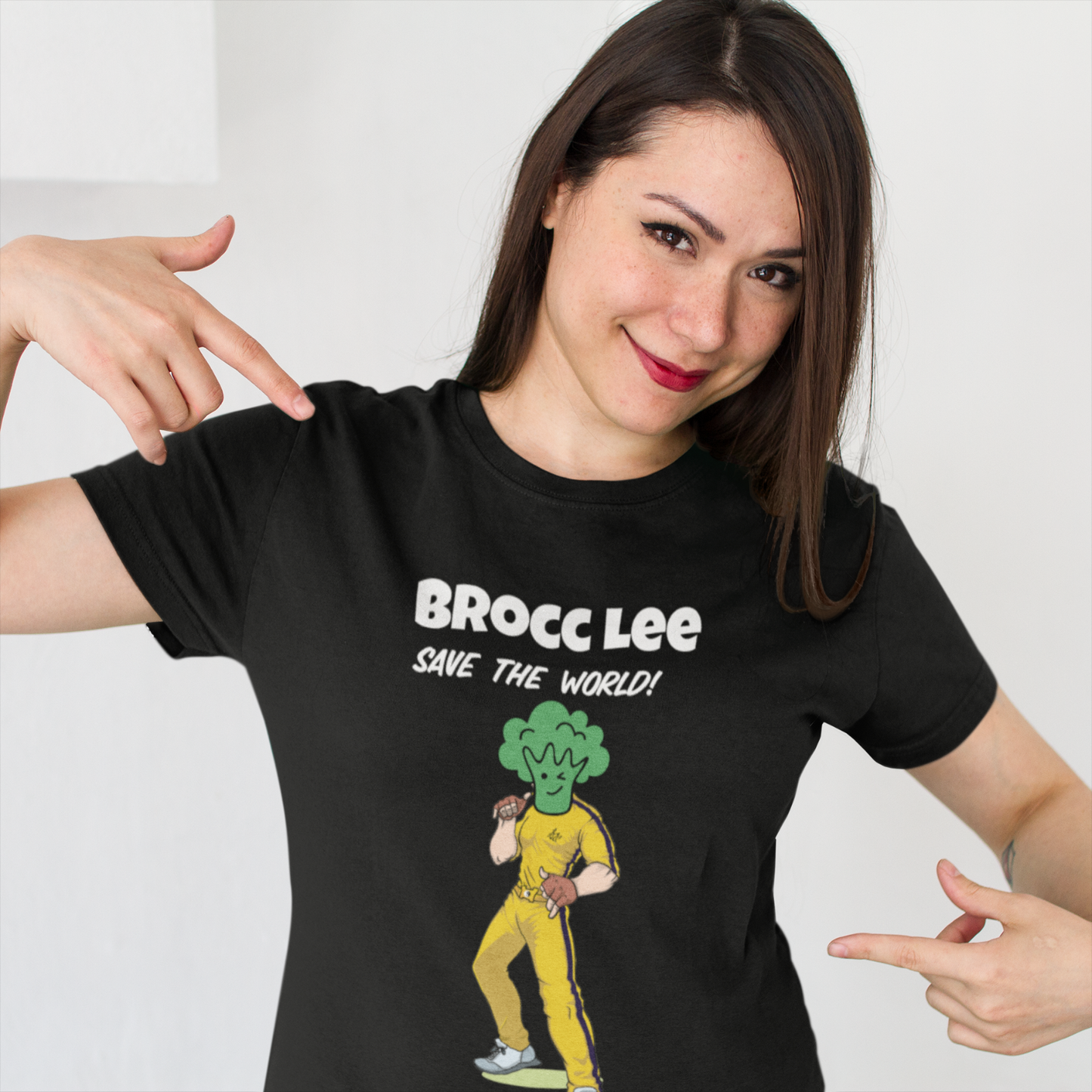 Women's Tee, Vegan Themed T-Shirts, Brocc Lee Save The World, Vegan Power.