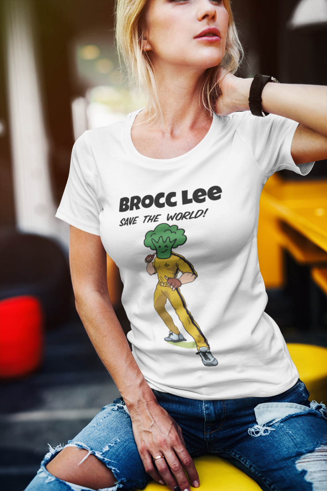 Women's Tee, Vegan Themed T-Shirts, Brocc Lee Save The World, Vegan Power.