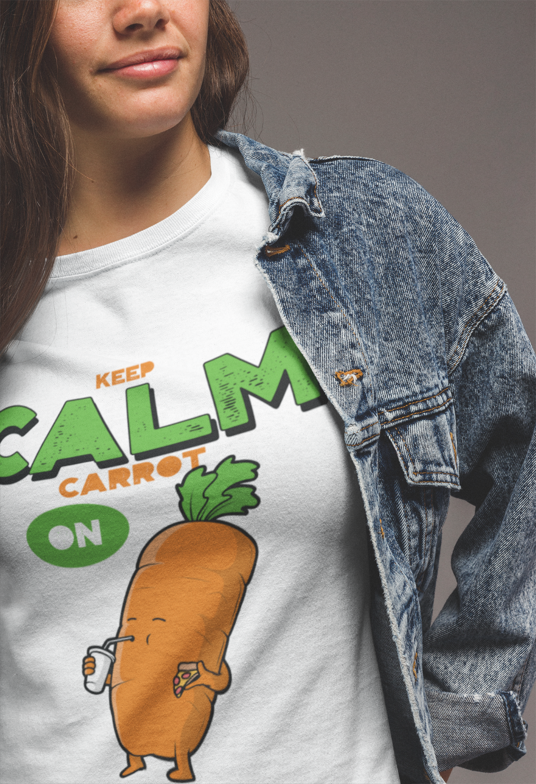 Women's Tee, Vegan T-Shirts, Keep Calm And Carrot On, Powered By Plants, White Colour