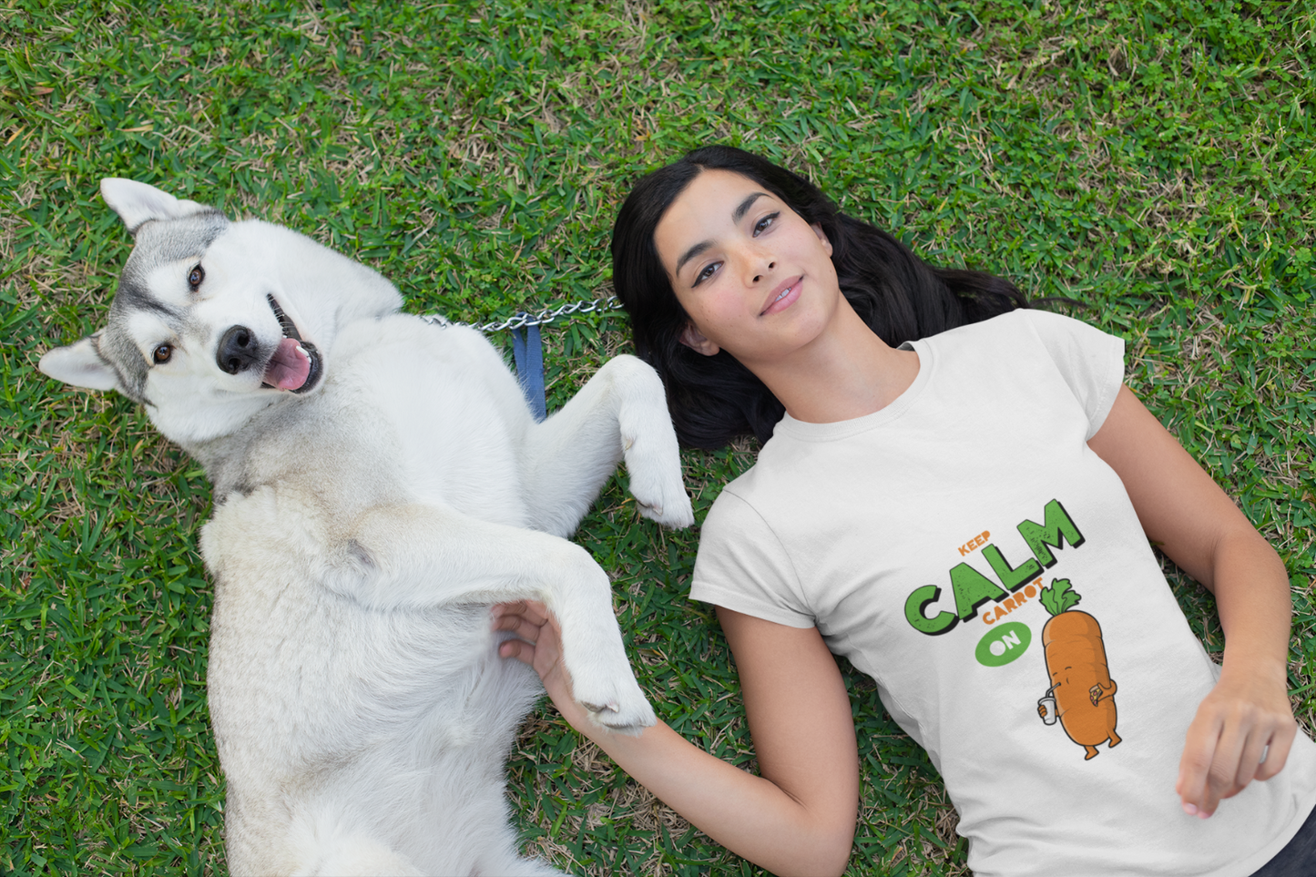 Women's Tee, Vegan T-Shirts, Keep Calm And Carrot On, Powered By Plants, White Colour