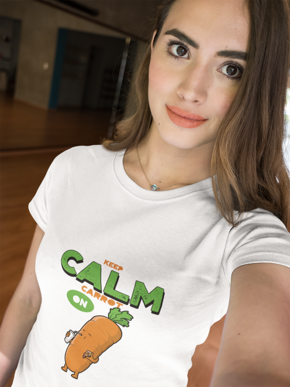Women's Tee, Vegan T-Shirts, Keep Calm And Carrot On, Powered By Plants, White Colour