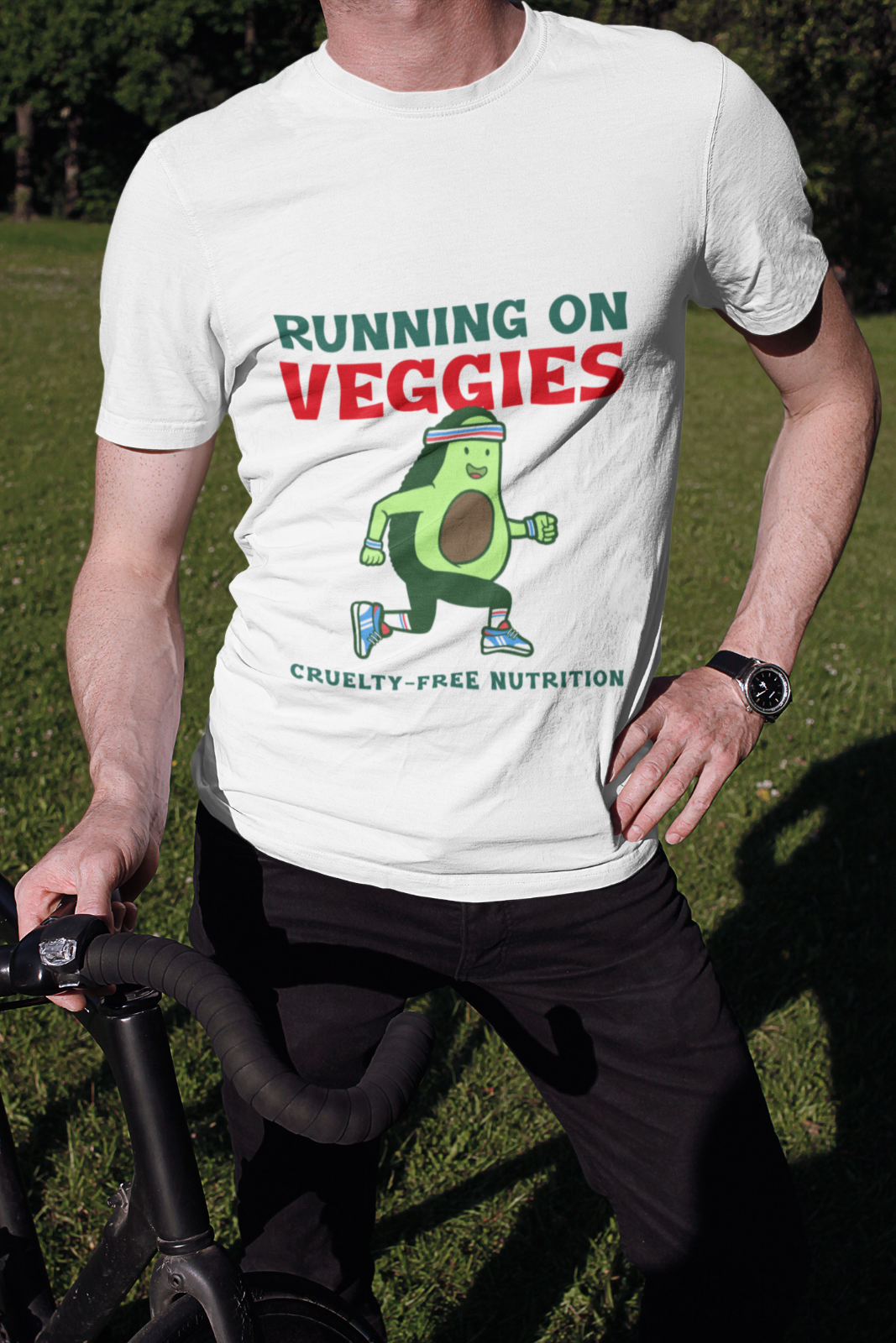 Men's Tee, Vegen Themed T-Shirt, Cruetly Free, Running On Veggie, Men T-Shirt, White Colour