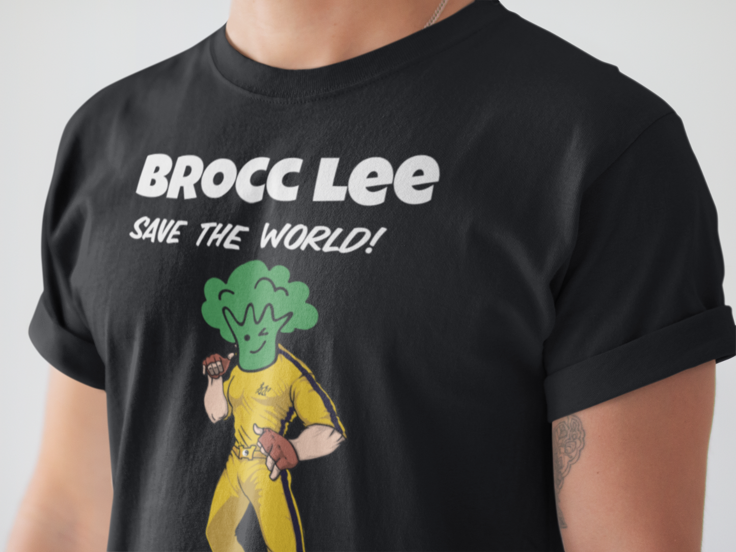 Men's Tee, Vegen Themed T-Shirt, Brocc Lee Save The World, Men T-Shirt, Black Colour