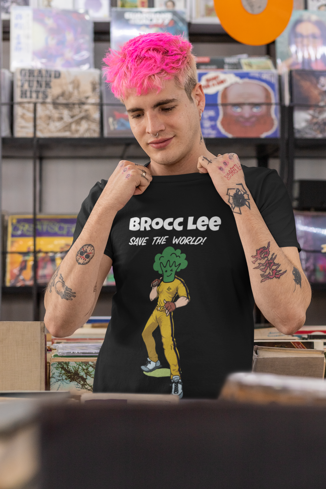Men's Tee, Vegen Themed T-Shirt, Brocc Lee Save The World, Men T-Shirt, Black Colour