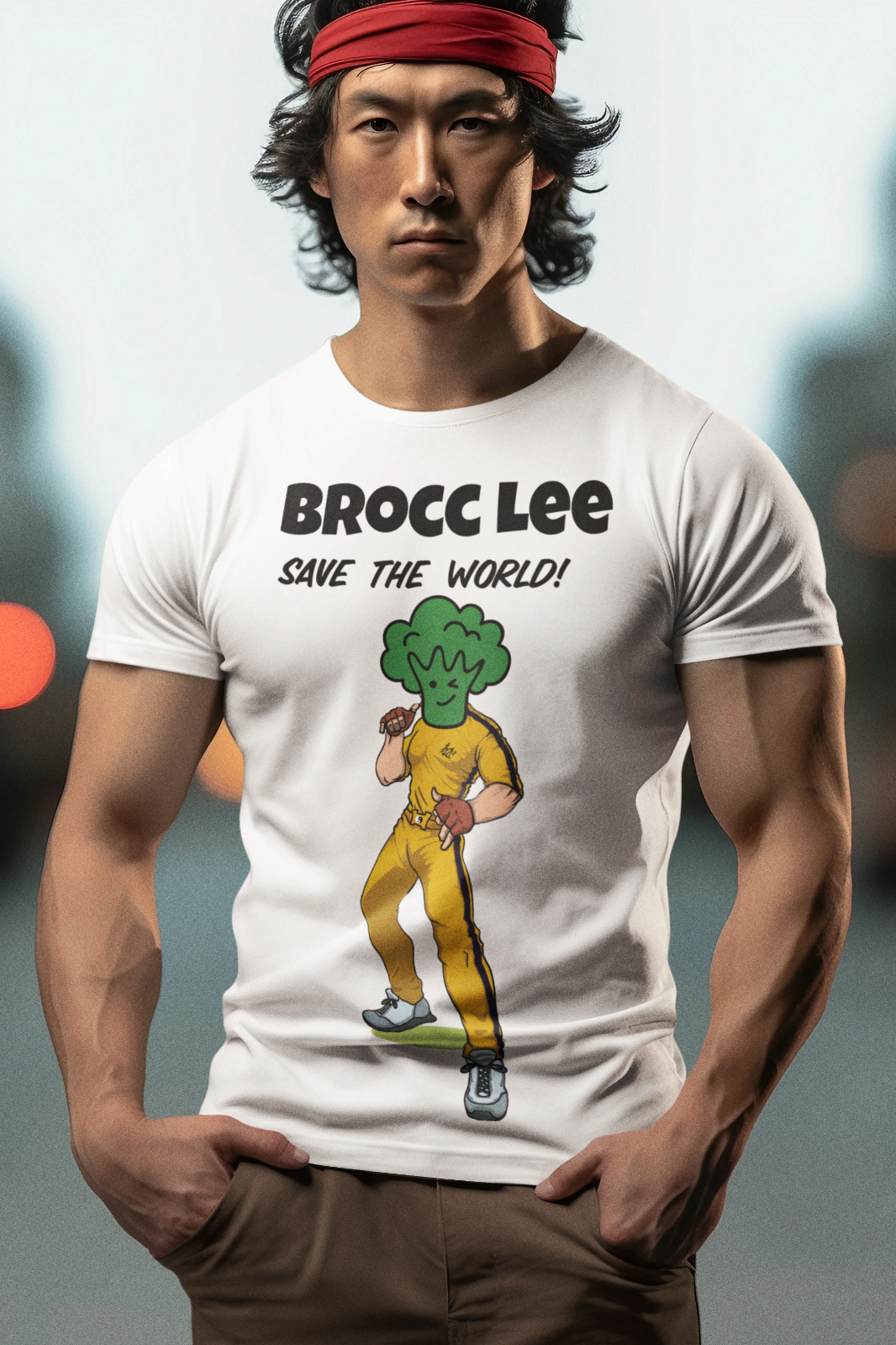 Men's Tee, Vegen Themed T-Shirt, Brocc Lee Save The World, Men T-Shirt, White Colour