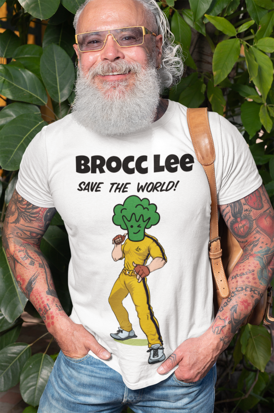 Men's Tee, Vegen Themed T-Shirt, Brocc Lee Save The World, Men T-Shirt, White Colour