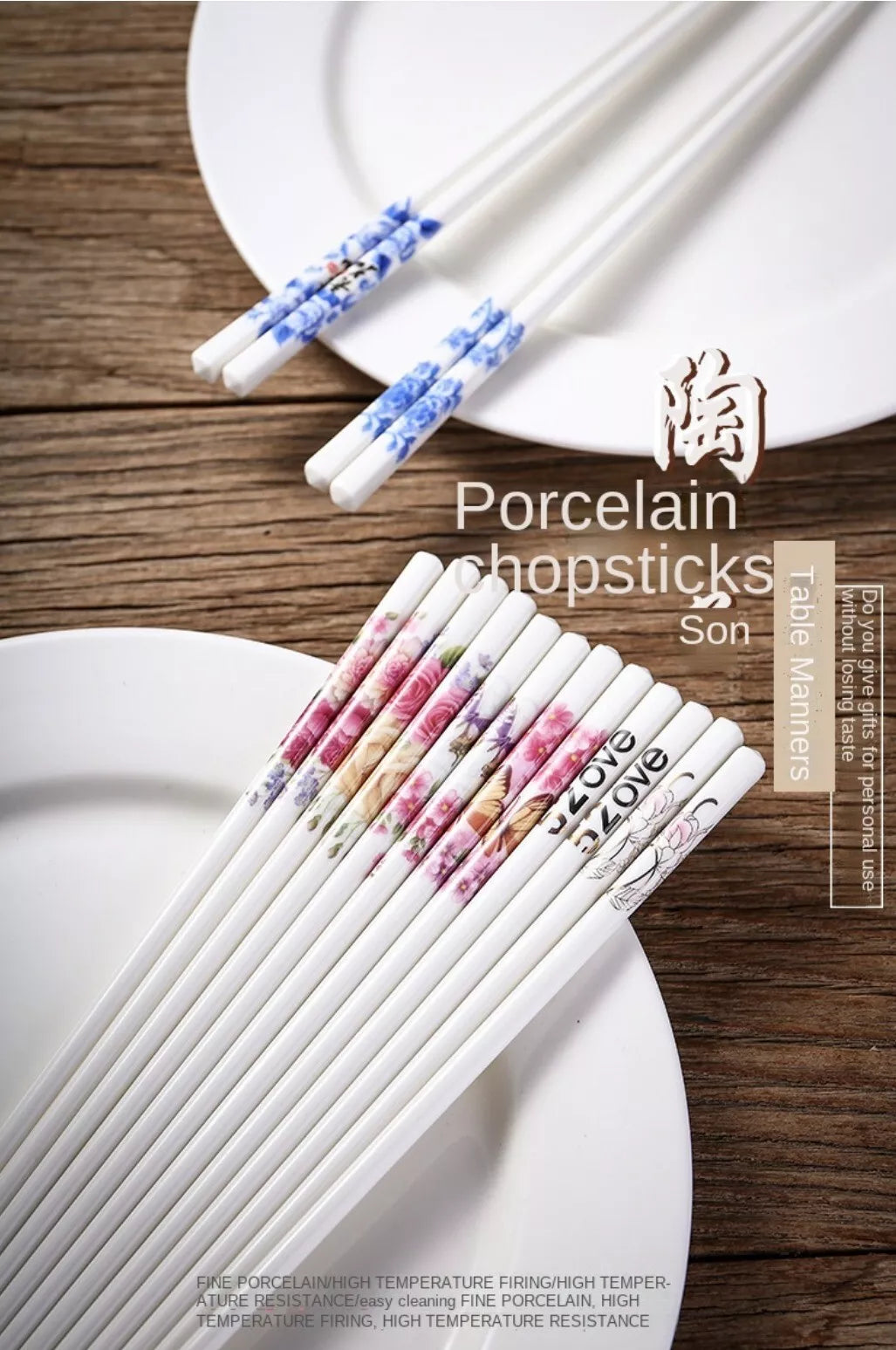 Luxury Ceramic Chinese Chopsticks, Porcelain Japanese Chopsticks